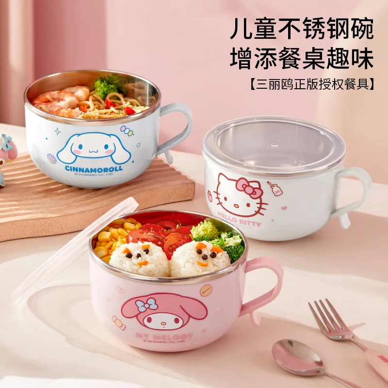 Хит продаж, милая миска для лапши Sanrios с рисунком Hello Kitty, милая миска для лапши для мгновенной печати Kuromi, миска для риса с защитой от ожогов в стиле аниме, моя мелодия