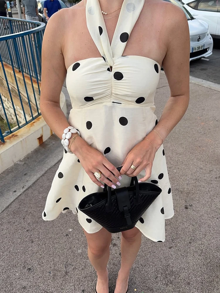 

Trendix Slim Ruffle Print Dot Dress For Women High Waist Sleeveless Off Shoulder Short Dress Party Club Sexy Beach Mini Dresses