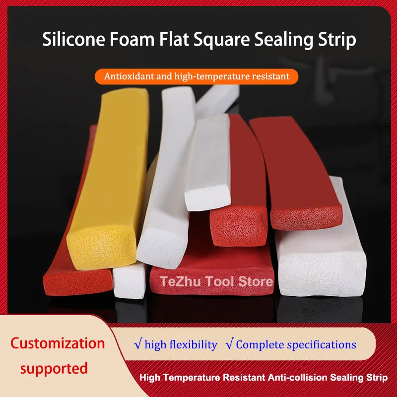 

1-метровая плоская квадратная полоса из силиконовой пены, устойчивая к высоким температурам, уплотнительная лента для предотвращения столкновений Прямоугольная лента