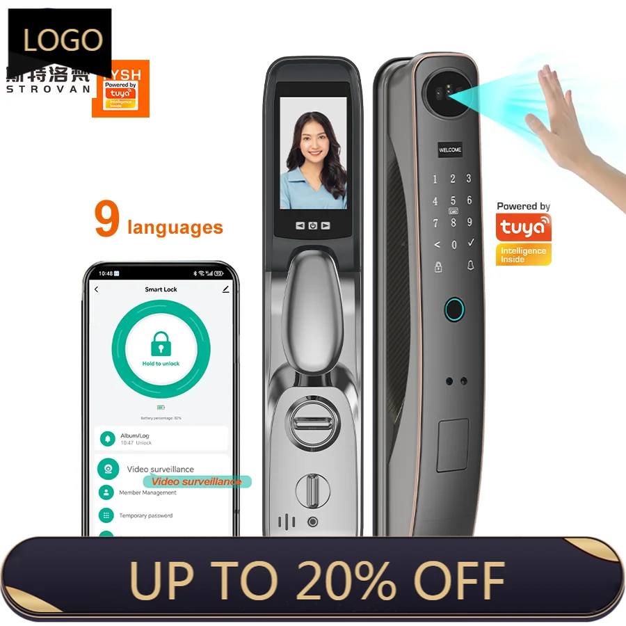 

STLF Digital Ai Tuya Smart Lock With 3D Face Door Lock Wifi App Remote Control Fully Automatic Biometric Fingerprint Lock