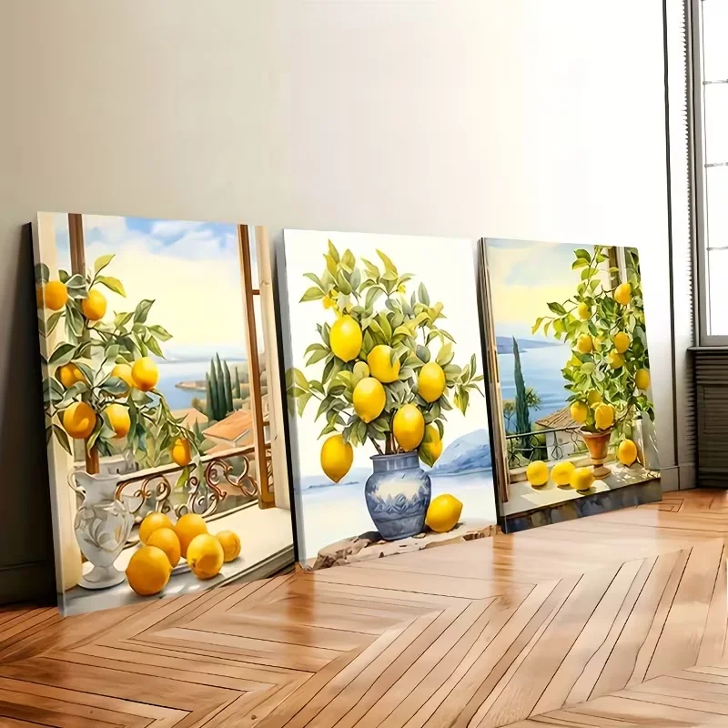 

Mediterranean Lemon Tree Landscape DIY Diamond Painting Art 3Panel Full Square Round Drills 5D Mosaic Diamond Embrodidery
