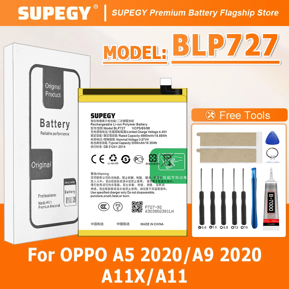 2026 Years BLP727 5000mAh Battery For Oppo A5 2020/A9 2020 Smart Phone High Quality Battery