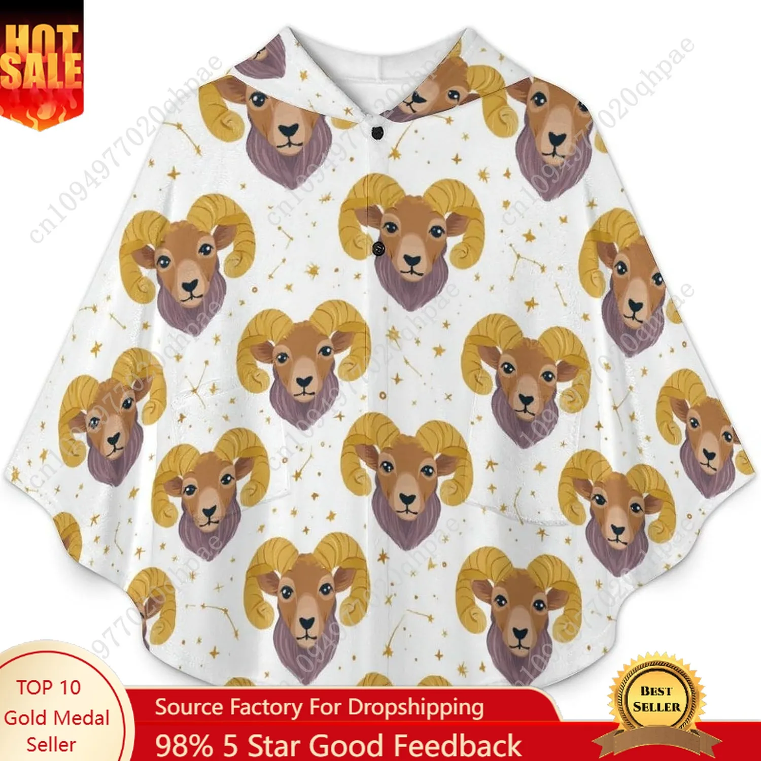 Cozy Flannel Blanket Sweater,Ram Big Horn Oversized Hoodie With Pockets For Kids And Teenagers