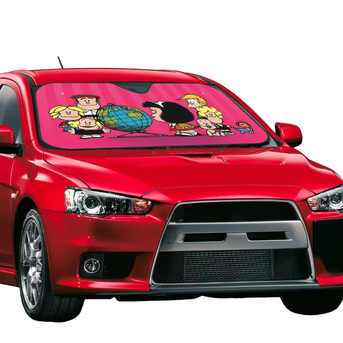 Mafalda Cartoon Pink Fold-up Windshield Sunshade 76x140cm Anime Collage Aluminium Foil Car Sunshade Blinds