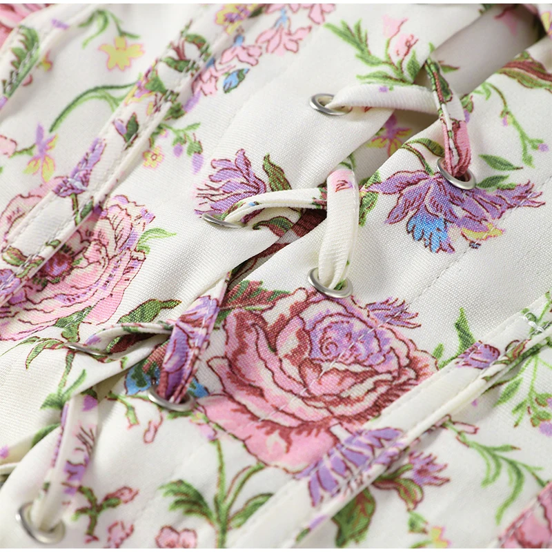 Elegantes Damen-Korsettkleid mit Blumenmuster, kurzen Ärmeln, rückenfrei, schmal geschnitten, Bandage-Stil, Party- und Abendkleid, Sommer 2026, neue Damenkleider – Detail 4