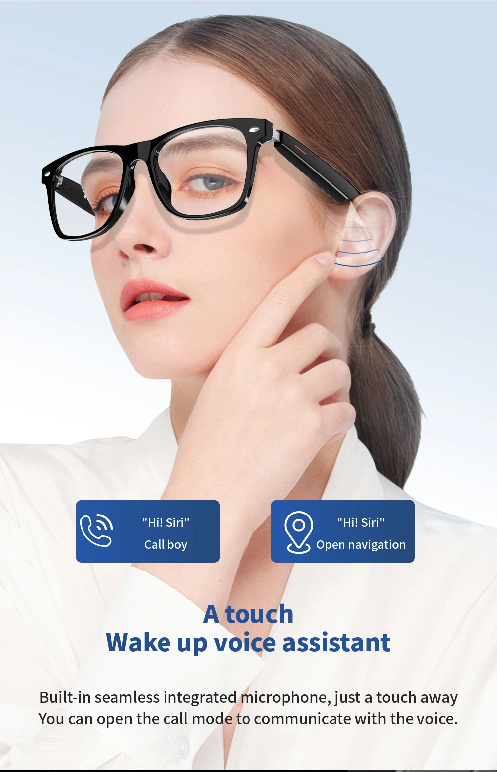 FIR IWO  Smart Glasses: Blue Light Filtering Polarized Sunglass Lenses Audio Built-in Mic&Speakers Touch&Voice Assistant