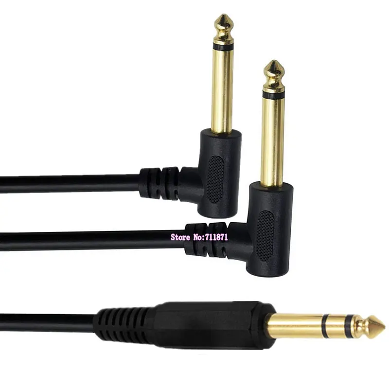 Stereo TRS 6.35 Male to 2 two Double Mono TS 6.35 Male Adapter Cable Line Right Angle Elbow TS Mono 6.35mm to TRS 6.35 Cord Wire