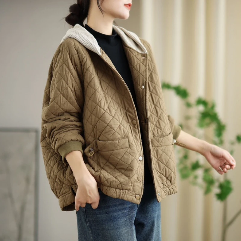 

Women Casual Quilted Coats New Arrival 2025 Winter Simple Style Solid Color Loose Female Thick Warm Hooded Jackets M2117