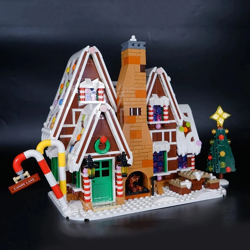 Creative Christmas Gingerbread House Model Scenery with Light 10267 Building Blocks Winter Village Assembly Bricks Toys Kid Gift