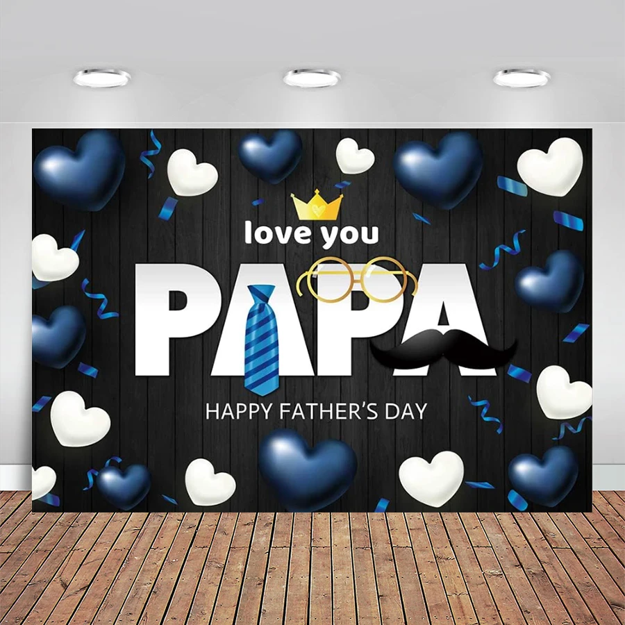 

Happy Father's Day Backdrop I Love Dad Black Wooden Pattern Love Papa Thanks To Father Party Decor Background Banner Supplies