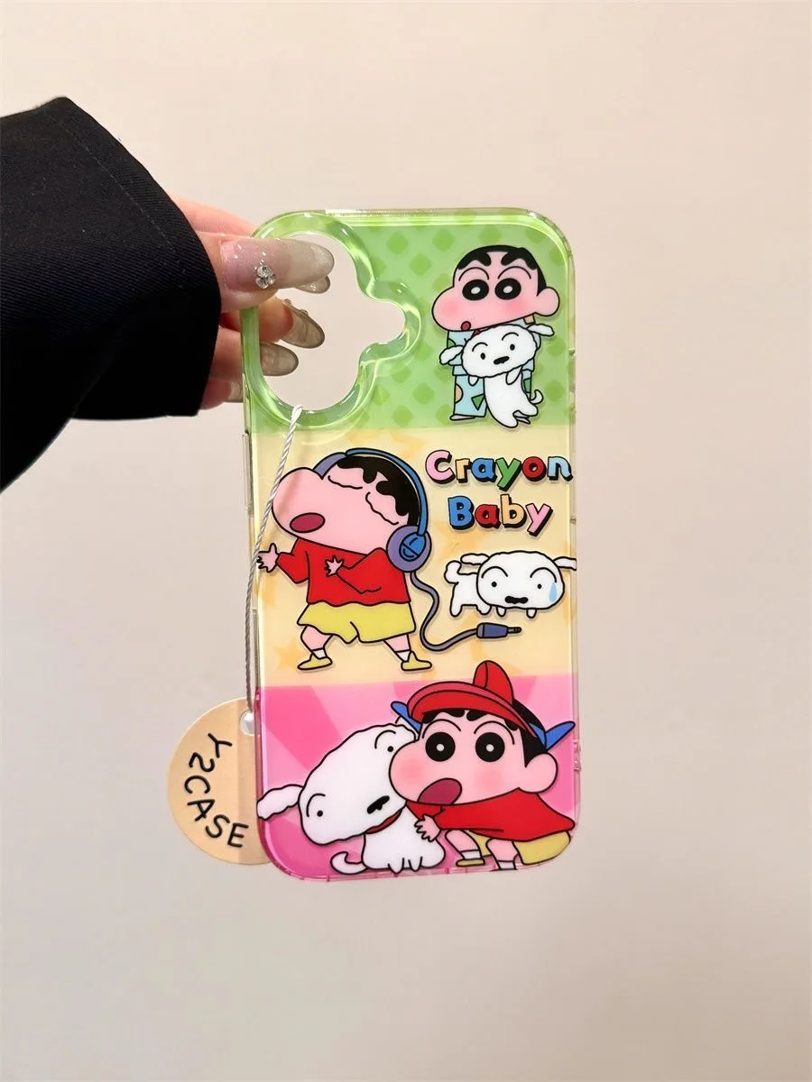 

Cute gradient cartoon Crayon Shin-chan Nohara Shiro Phone Case For iPhon 17 11 12 13 14 15 16 Pro Max Plus shockproof Cover﻿