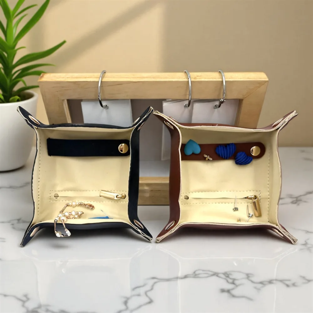 

Nordic Leather Desktop Storage Tray Jewelry Bag Space Saving Cosmetic Key Storage Tray Portable Storage Box Folding Organizer