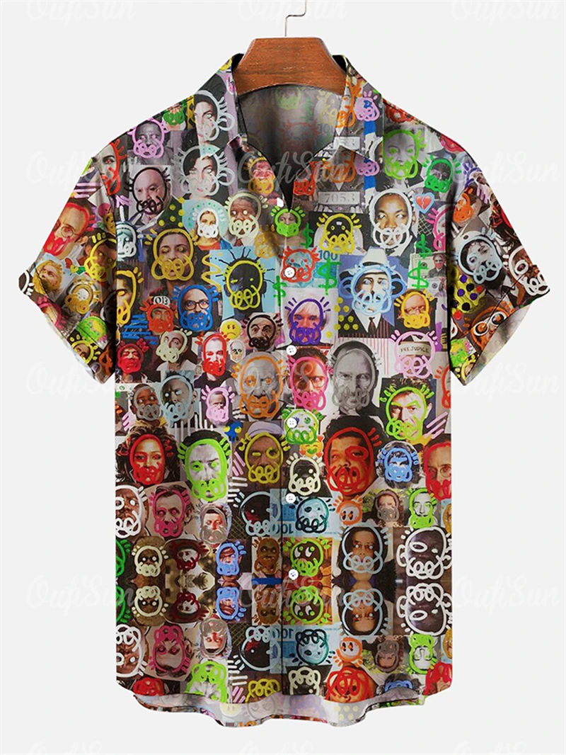 3D Print Vintage Men\'s Shirts Mexican Wrestling Printed High-Quality Men\'s Clothing Oversized Beach Shirt Fashion Casual Tops