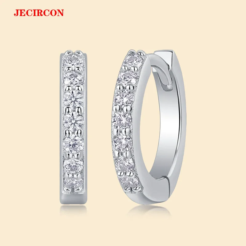 

JECIRCON S925 Sterling Silver All Moissanite Hoop Earrings 14pcs 1.5mm Stones with GRA, Exquisite & Trendy Women's Jewelry Gifts
