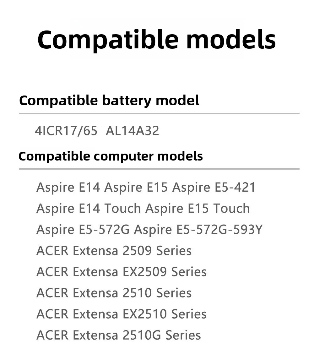 AL14A32 for Acer Aspire E14/E15/E5-421/E14/E15/E5-572G/E5-572G-593Y Extensa 2509/EX2509/2510/EX2510/2510G Series  Laptop Battery