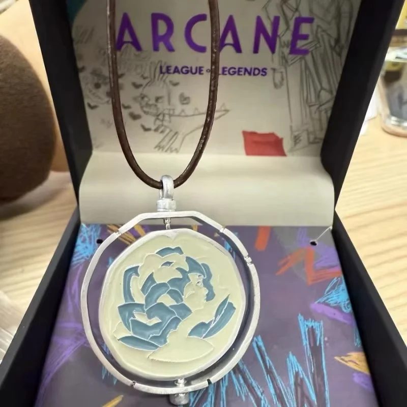 Hot League Of Legends Arcane Season 2 Same Style Jinx Ekko Head Portrait Rotating Blue Rose Pendant Necklace Lovers Friends Gift