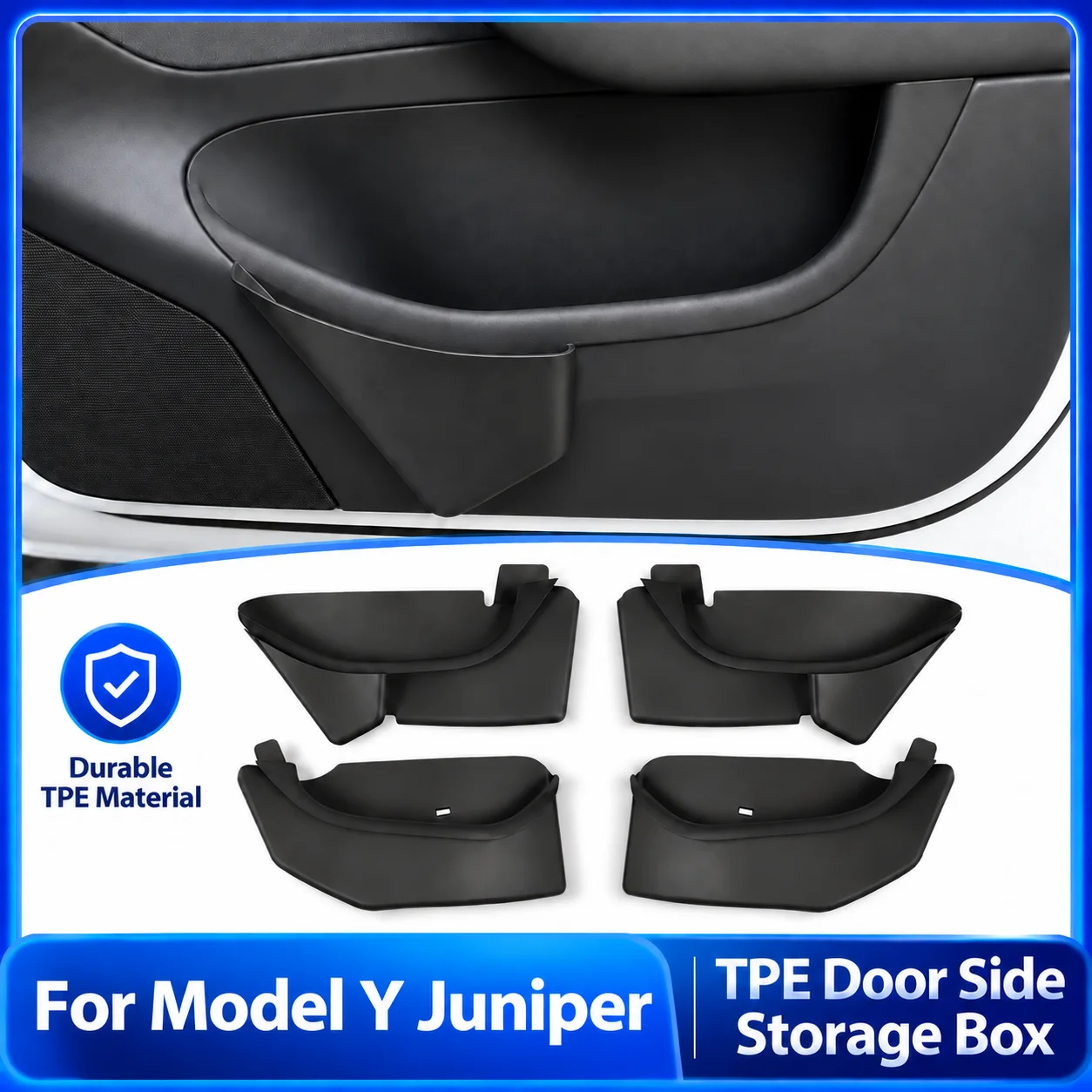 4PCS Door Side Storage Boxes for Tesla Model Y Juniper 2025 2026 TPE Front Rear Door Organizer Bins Interior Accessories