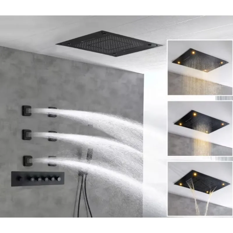 Music Shower Head Bathroom Light Emitting Diode Shower Set Thermostatic Waterfall Shower System Bathroom Set