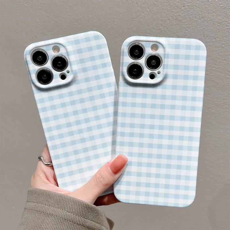 Phone Case For iPhone 17 16 15 14 13 12 11 Pro Max Air 16e 7 8 Plus XS Max X XR Blue Grid Pattern Hard PC Bumper Cover - view 6