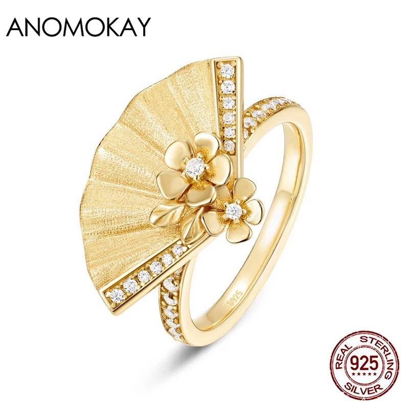 

Italian Heavy Industries Brushed Fan 925 Silver Rings Vintage Gold-plated Index Finger Ring Niche Design S925 Silver Jewelry