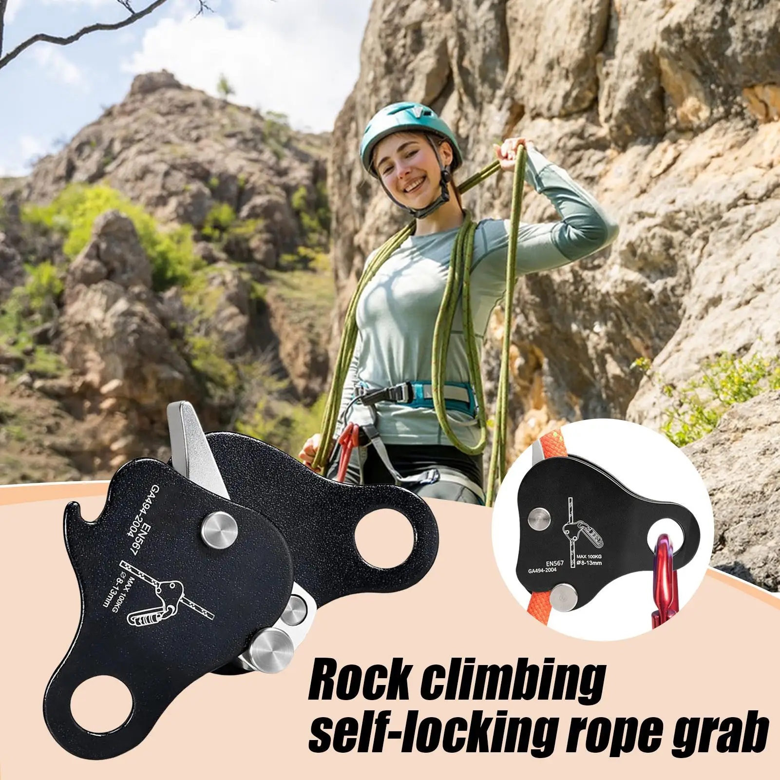 Dispositivo de protección contra caídas para escalada, dispositivo de asilo autoblocante, cuerda de escalada, agarre de carga, equipo de montañismo con caída