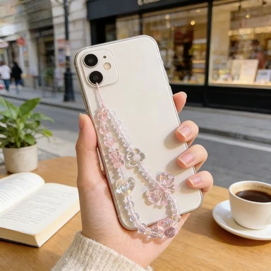 Cordão criativo para celular com urso de cristal e laço doce, alça de pulso, corrente para câmera CCD, anti-perda