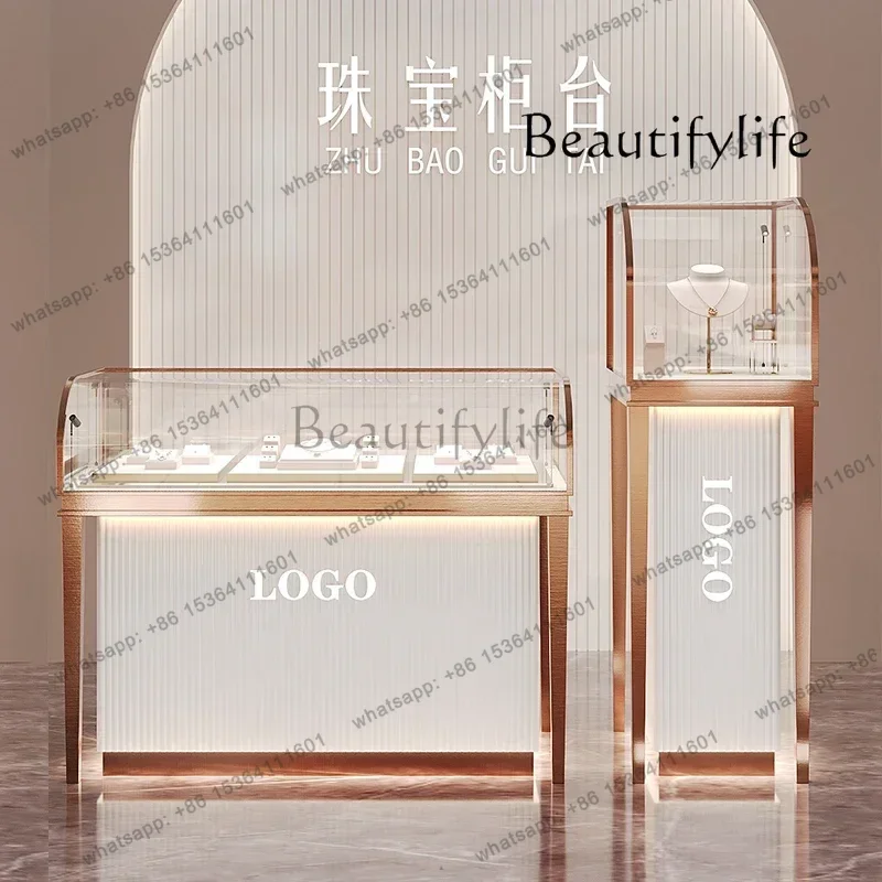 Diamond Watch Jade Glasses Live Props Glass Counter  Stainless Steel Jewelry Display Cabinet Gold Jewelry