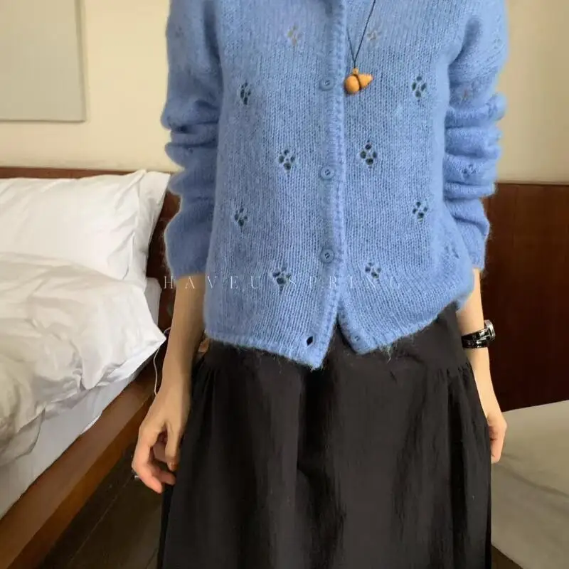 

Женский вязаный кардиган в корейском стиле, свитер для девочек, пуловер, утепленный осенне-зимний трикотаж на молнии из мохера, верхняя одежда