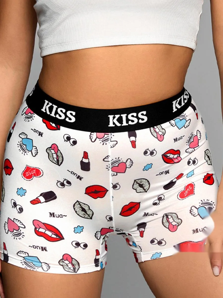 Fun Printed Sexy High Waist Plus Size Seamless Shorts Thin Casaul Style Underwear Autumn Women's Base Boxer Shorts Charming EPSX