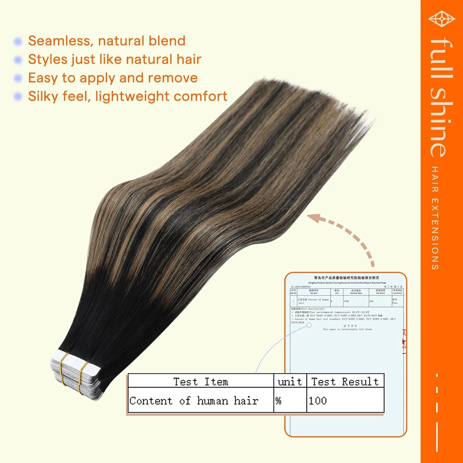 Full Shine Tape in Hair Extensions 20Pcs Double Sided Tape Remy Straight Hair Glue on Hair for Women