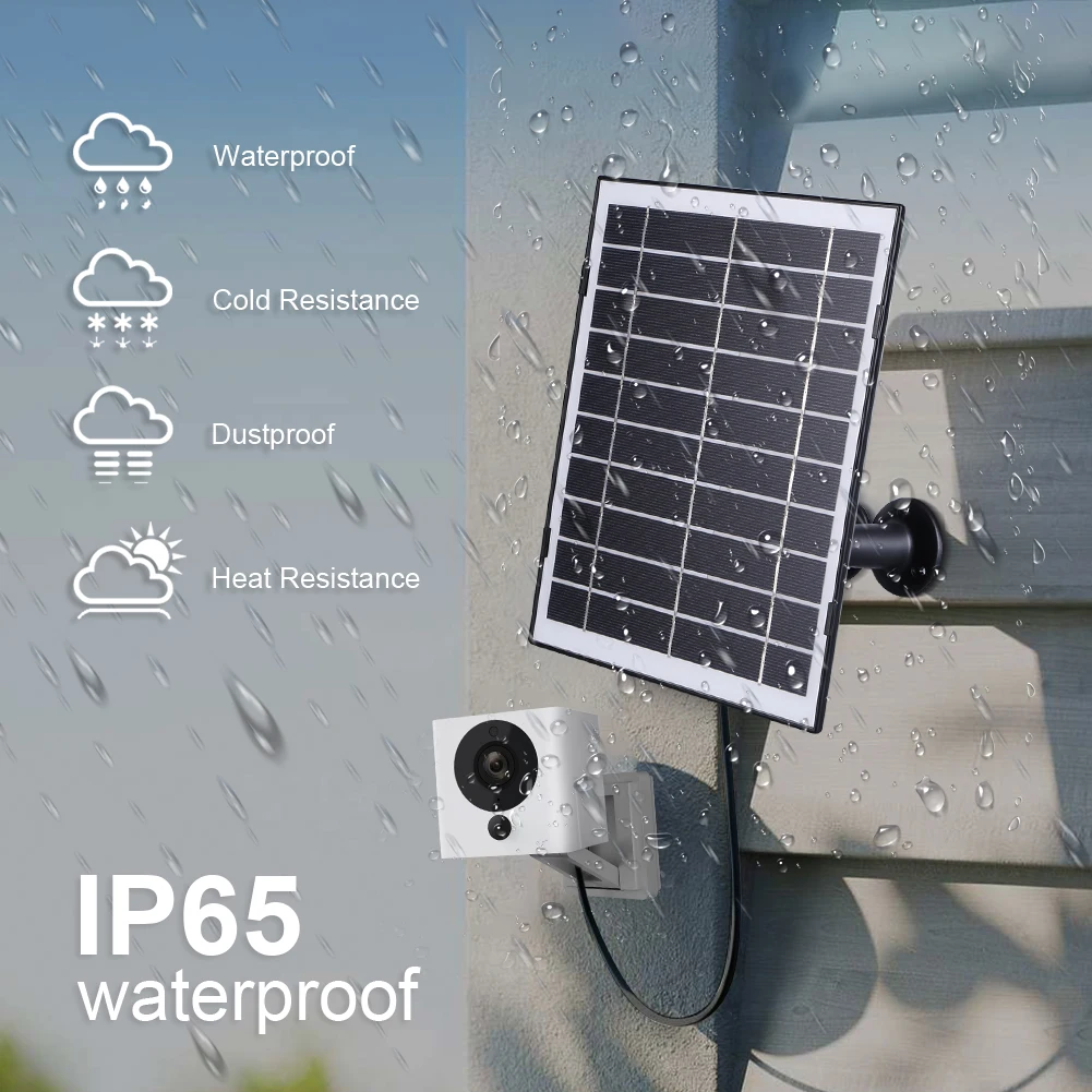 30W Solar Panel for Camera Micro USB/USB-C/DC5521 IP65 Waterproof 9.8Ft Charging Cable Compatible with EufyCam/Wyze Cam