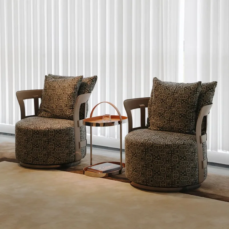 Modern decorative rotating armchair geometric jacquard fabric single seat