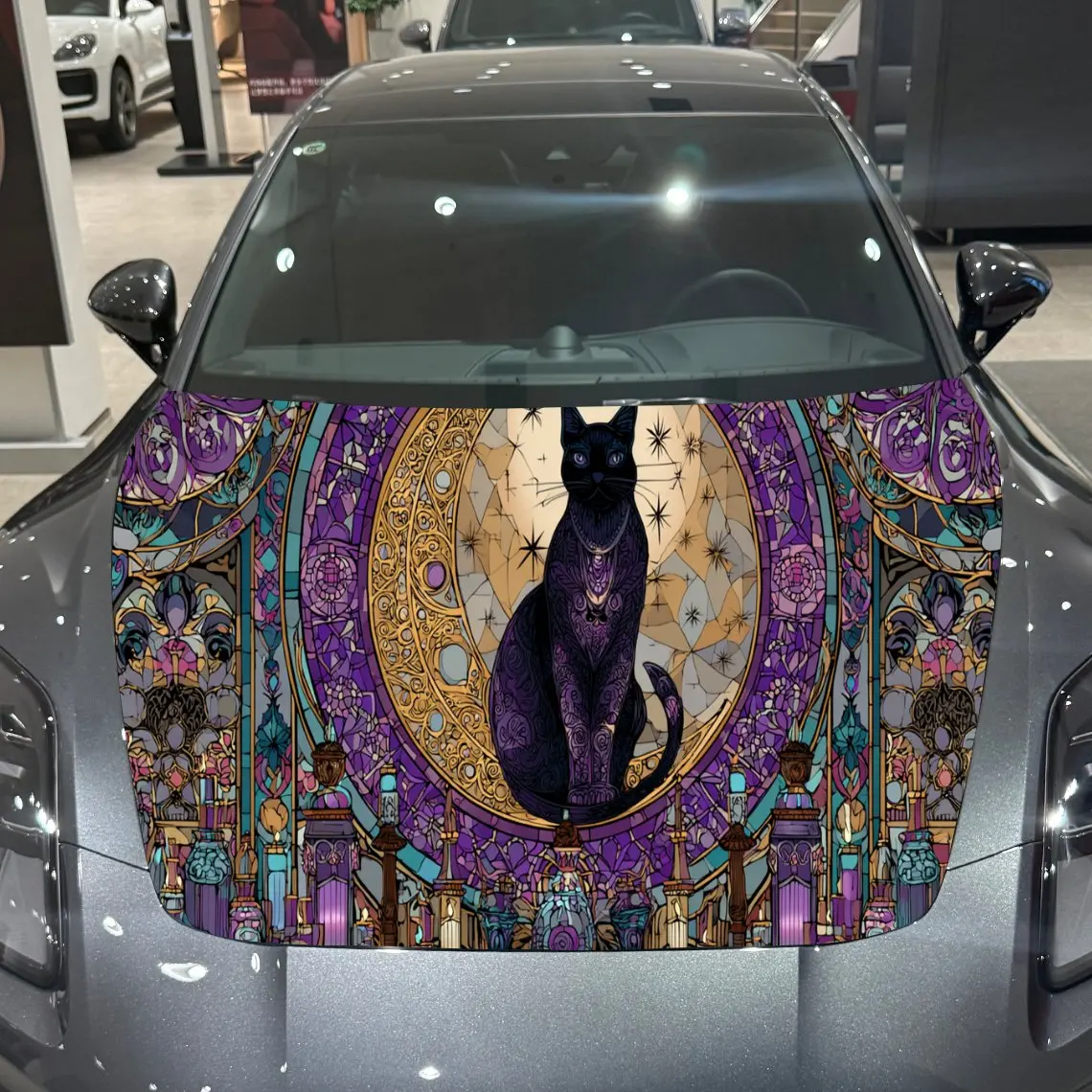

Mysterious Prism Black Cat Car Hood Vinyl Stickers Car Surface Protection Decal Car Decoration Cover Vinyl Wraps Waterproof Self
