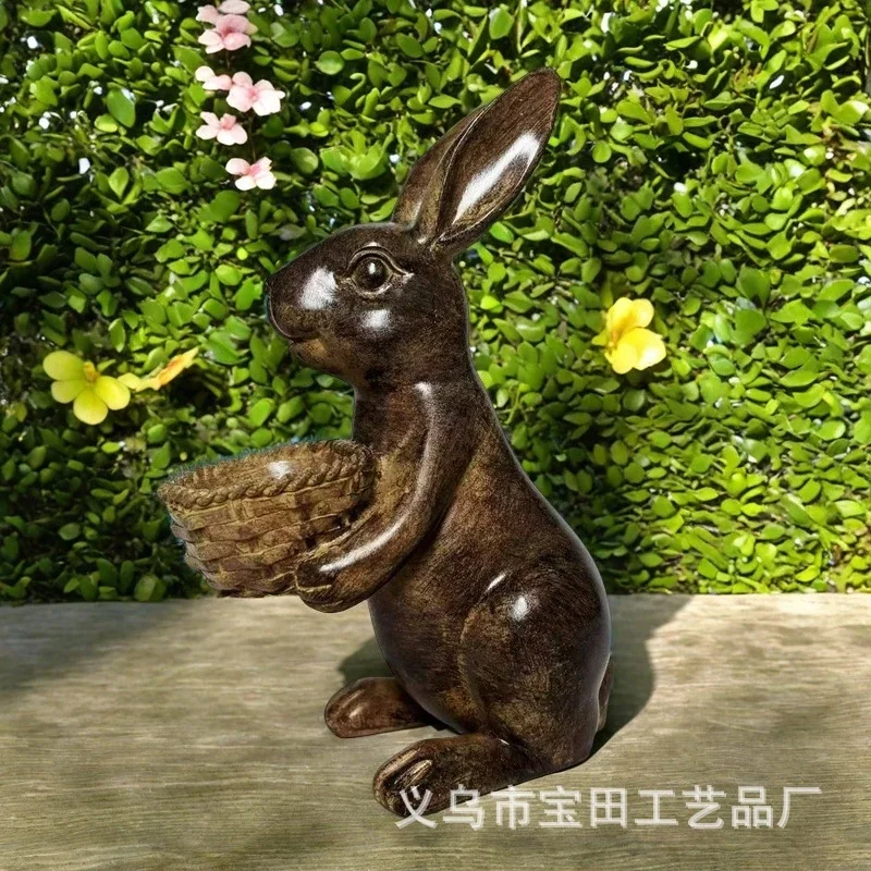 Antique Rabbit Bird Feeder Resin Garden Statue Outdoor Yard Patio Decor Animal Sculpture For Lawn Garden Decor Gardening Gift