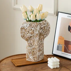 Ceramic Vase Make Old Stone Patterns Geometric Flat Mouthed Flower Vase Flower Arrangement Ceramic Crafts Home Decoration
