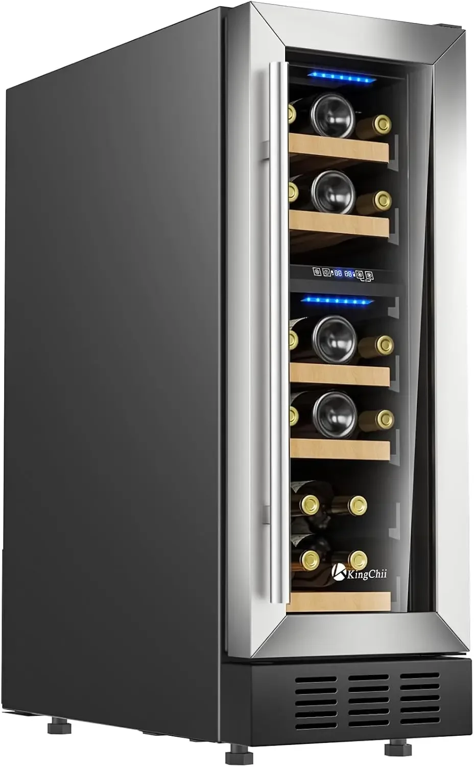 12Inch 16 Bottle Dual Zone Wine Cooler Refrigerator Professional Compressor, Stainless Steel & Tempered Glass For Red Wine