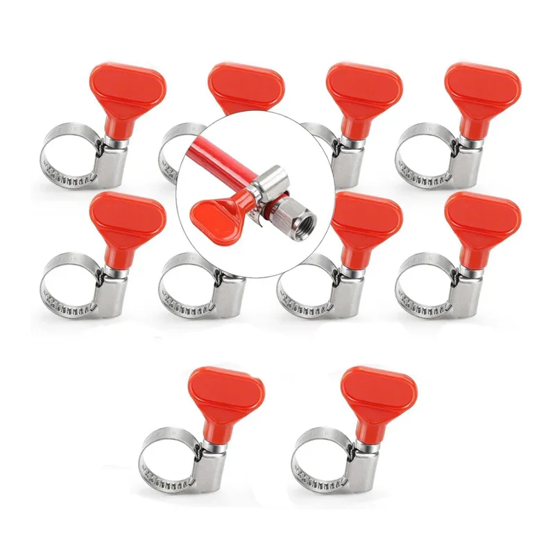 10 Pcs Worm Gear Hose Clamps,10-16mm Stainless Steel Homebrew Beer Line Tubing Clip with Red Thumb Handle
