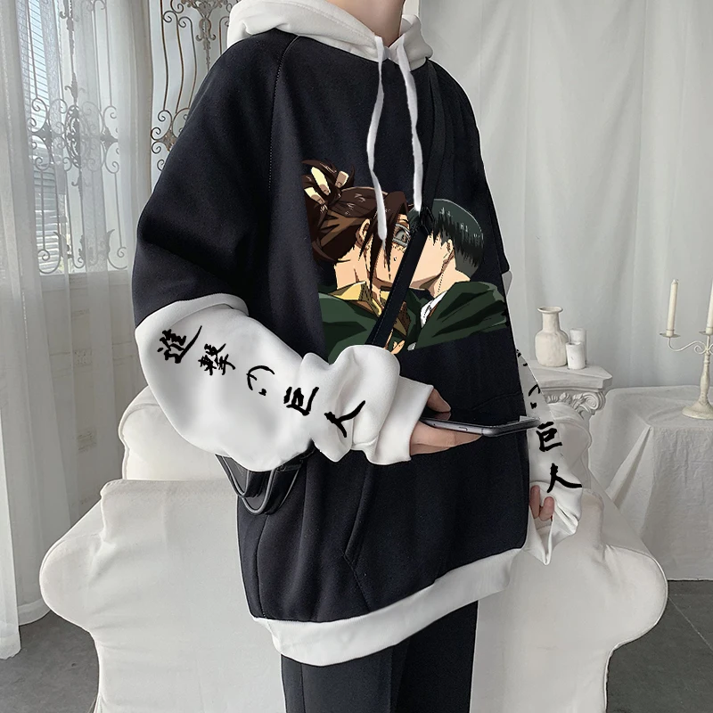 Attack On Titan Anime Hooded Print Men Women Hoodies Classic Sweatshirt Harajuku Pullover Levi Ackerman And Hanji Zoe Kiss Funny