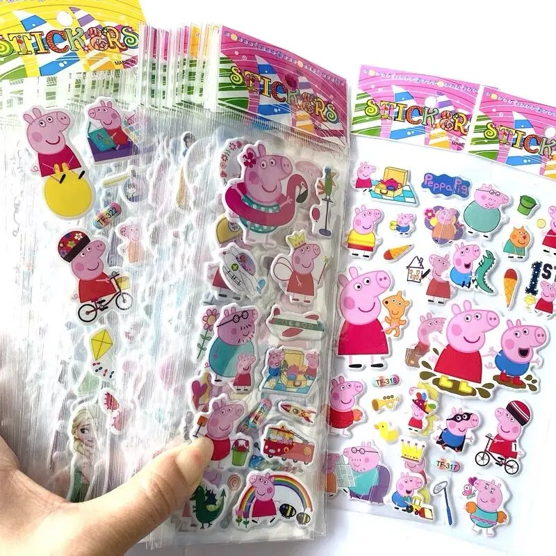 6/12PCS Peppa Pig Toys Sticker 3D Children\'s Anime Cartoon Bubble Paste Thicken The Reward Sticker Kids Toys Gifts