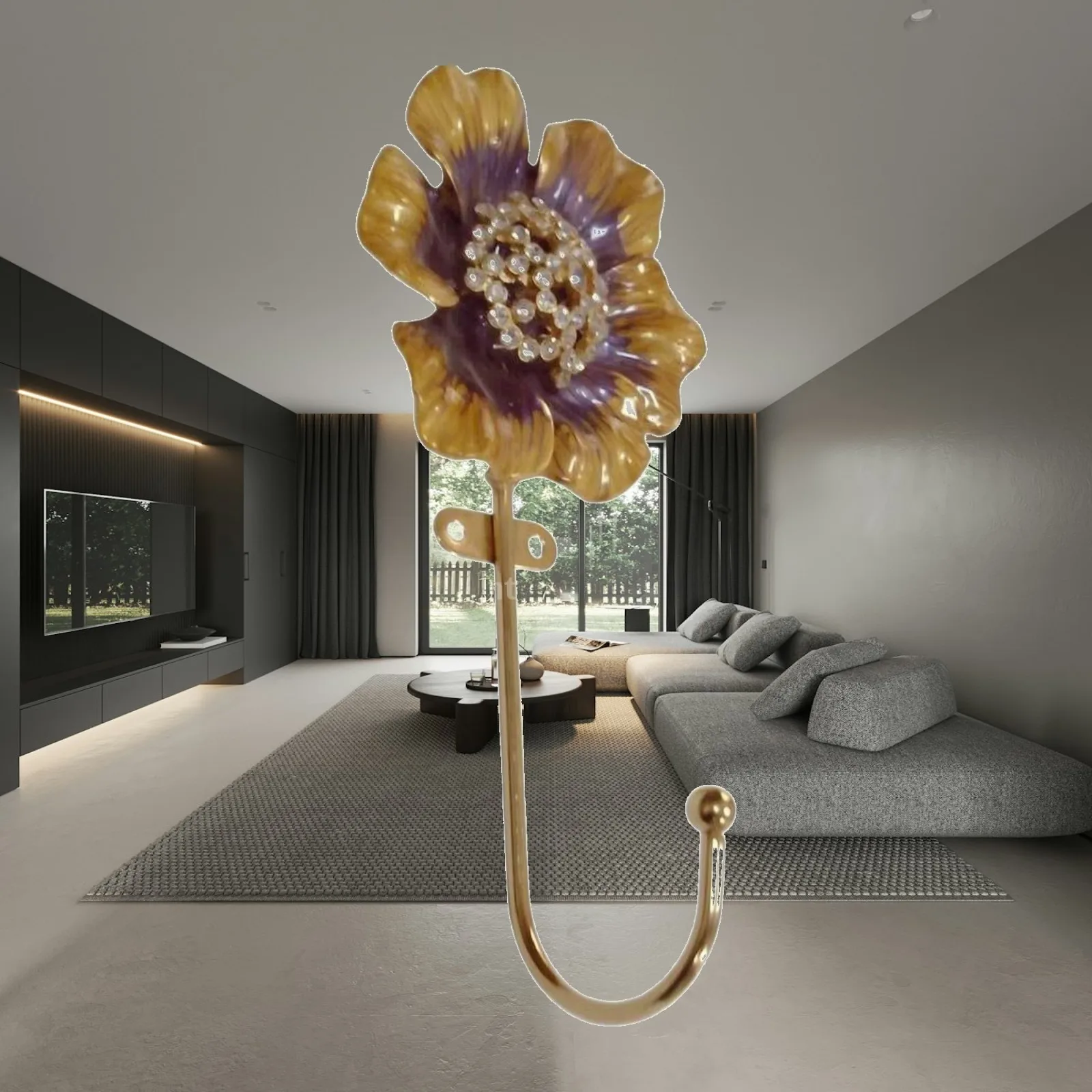 Pretty Wall Hooks Gold Adhesive Hook Alternative Zinc Alloy Floral Design Wall Mounted Organizer for Bedroom Closet