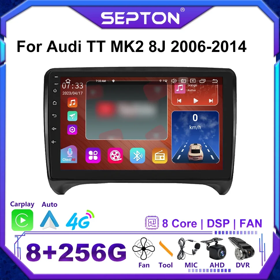 

SEPTON Android 12 Car Radio Multimedia Video Player for Audi TT MK2 8J 2006-2014 Car Multimedia Player GPS CarPlay Wifi 8+128G