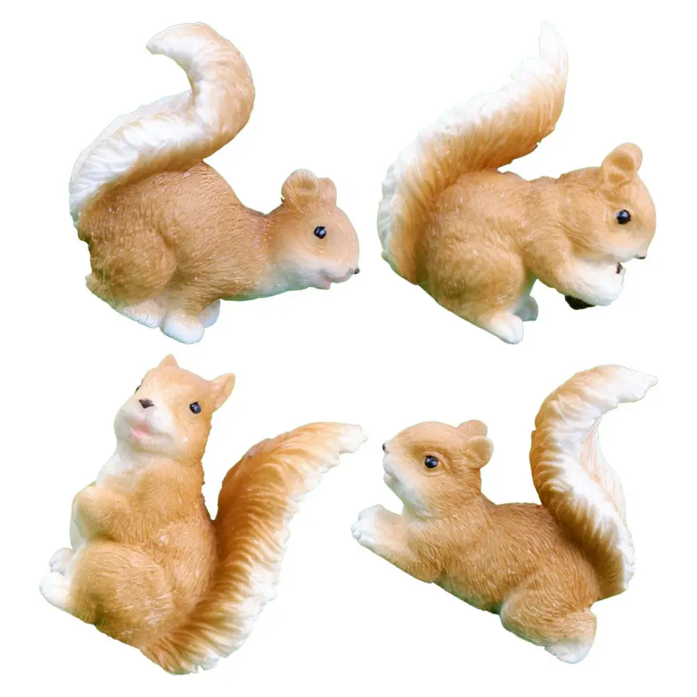 4Pcs Squirrel Resin Craft Garden Decorations Miniature Small Squirrel Figures Creative Bonsai Accessories Simulation Garden