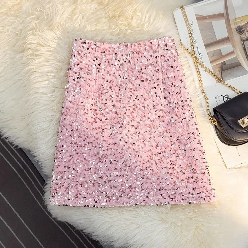 Women's High Waisted Sequin Mini Skirt Shiny Bodycon Pencil Skirt Party Clubwear Sparkly Skirt
