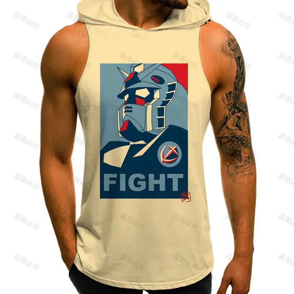 

Mobile Suit Men's Hooded Tank Gundam 3D Print Anime Basketball Harajuku New Sleeveless Sports Shirt Man Y2k Tops Cool Vest 2023