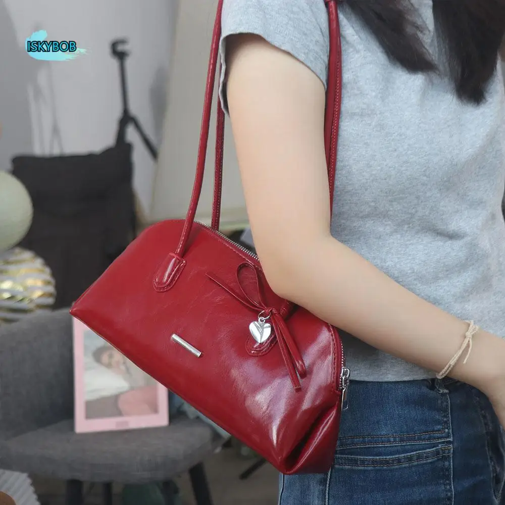 

Korean Style Plaid Underarm Pack PU Leather Sweet Bowknot Boston Shoulder Bag Solid Color Casual Women Handbag Ladies/Girls