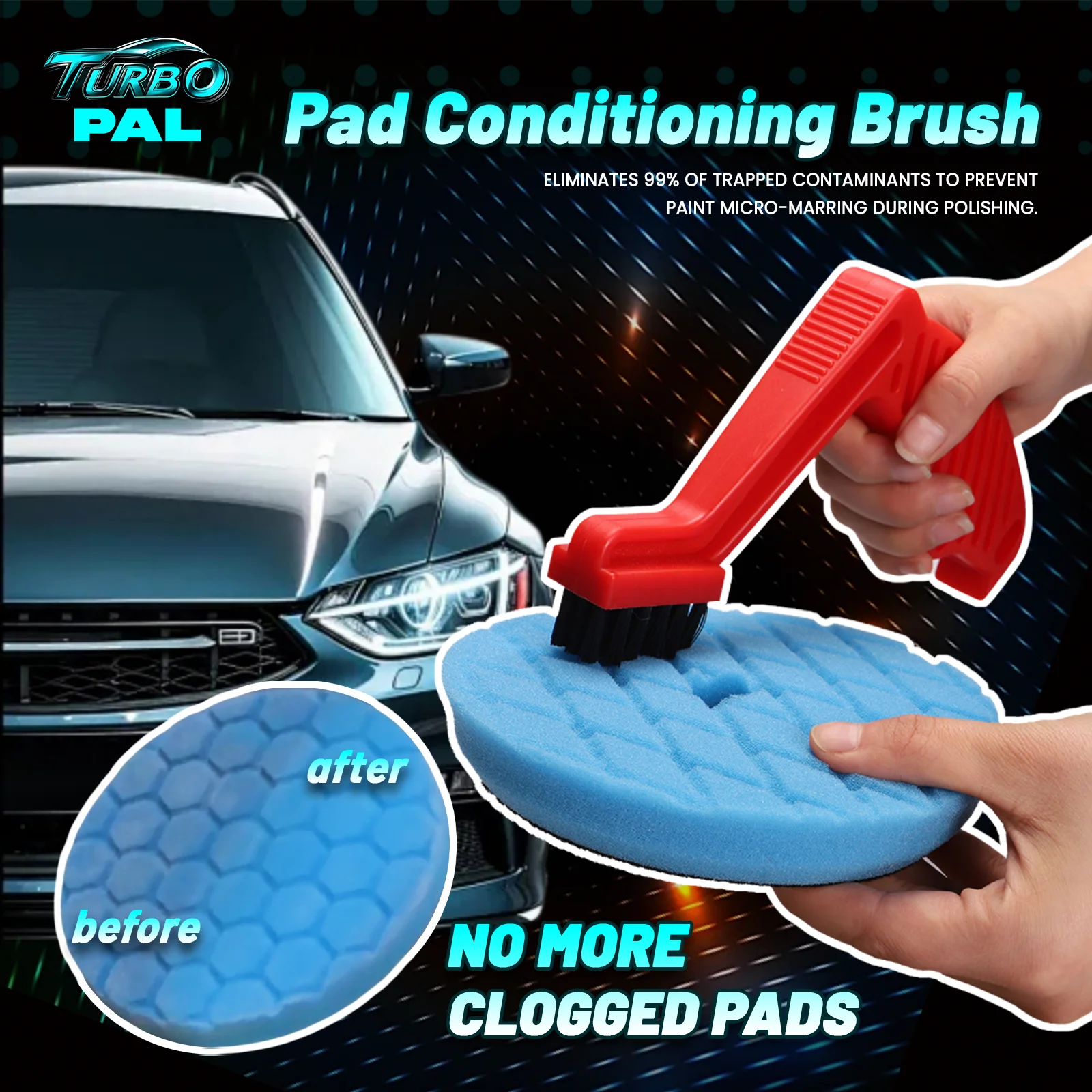 TURBOPAL Foam Pad Conditioning Brush, Heavy-Duty Nylon Bristles for Deep Cleaning Polishing/Buffing Pads, Restore Efficiency