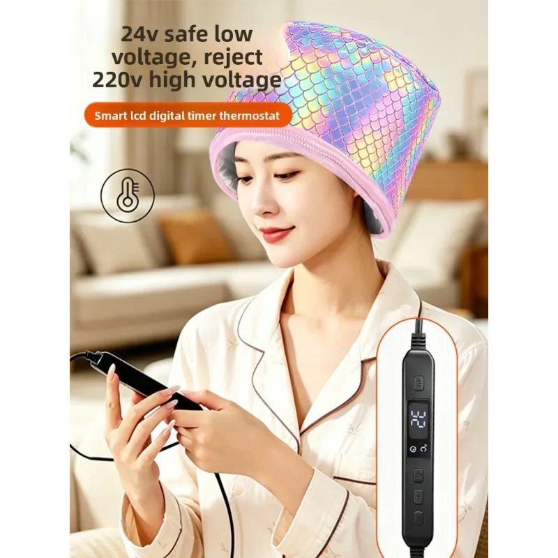 24V Low Voltage Electric Hair Heating Cap Thermal Treatment Hat for Hair Mask Dye Perm Oil Care Women Home Daily Use 헤어 열처리 캡