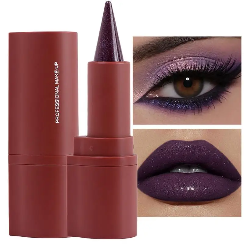 3 In1 Eyebrow Pencil Eye liner Lipstick Matte Lip Liner Waterproof Pointed Lip Stain Brown Red Purple Velvet Lipstick Lip Makeup