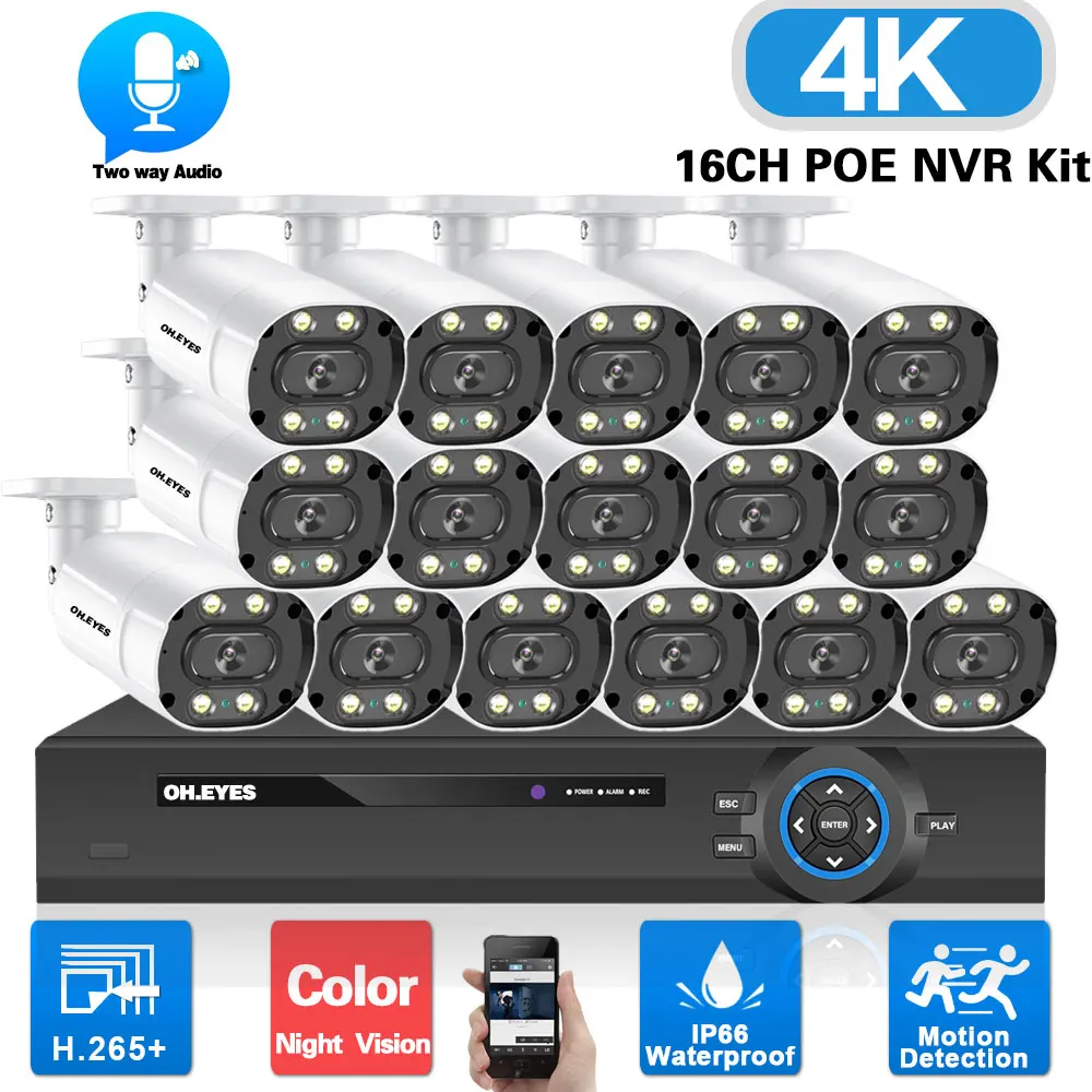 

4K 8MP CCTV Camera Security System Kit 16CH POE NVR Set Color Night Vision IP Bullet Camera Video Surveillance kit XMEYE H.265