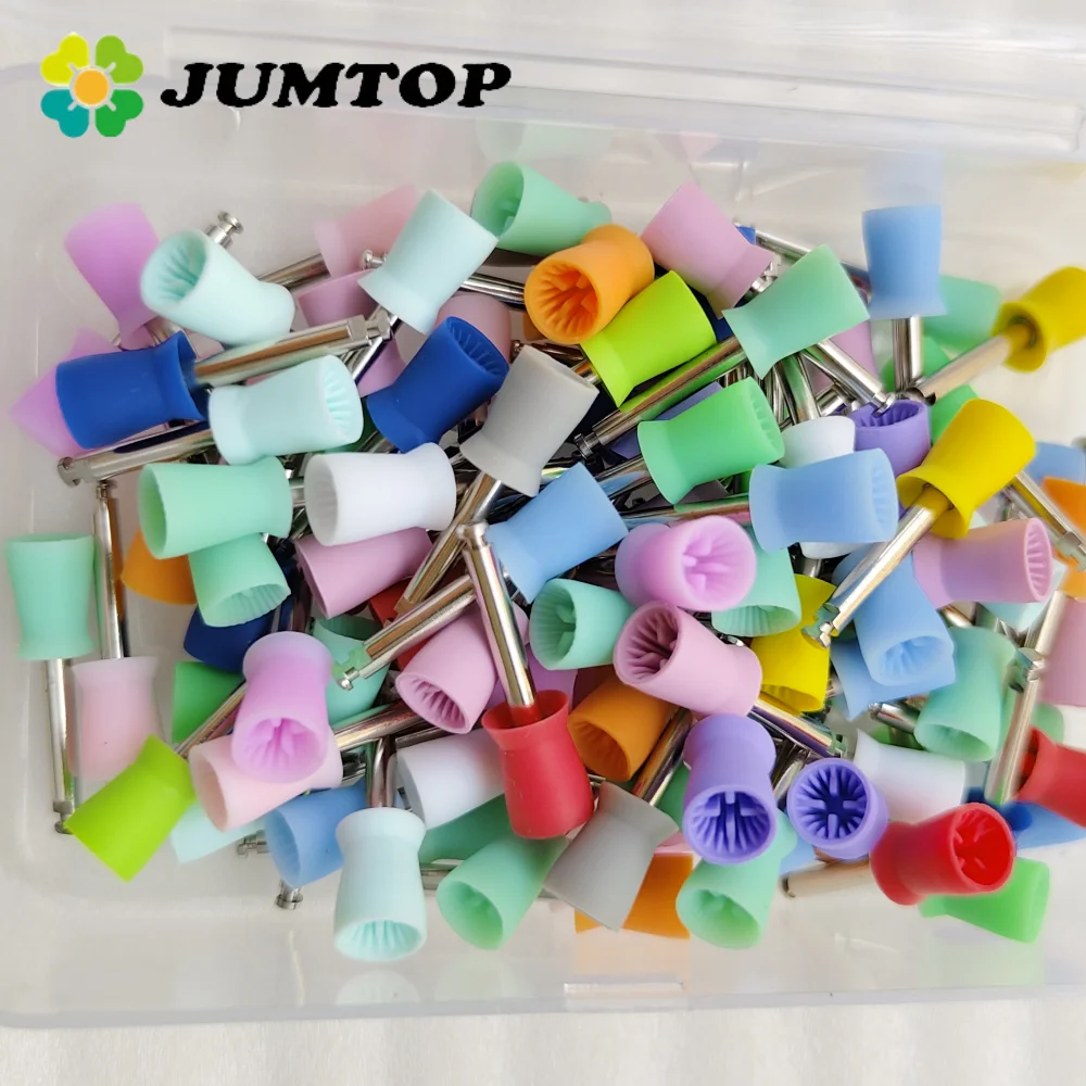 

JUMTOP 100Pcs Dental Polishing Cup Soft Rubber Tooth Prophy Cup for Low Speed Handpiece Dentistry Material